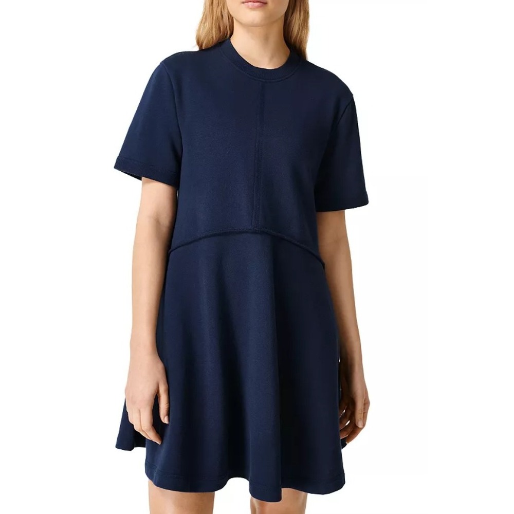 Sweaty Betty Revive T-Shirt Dress Navy Blue Crewneck Trapeze Seam Detail US 12 L